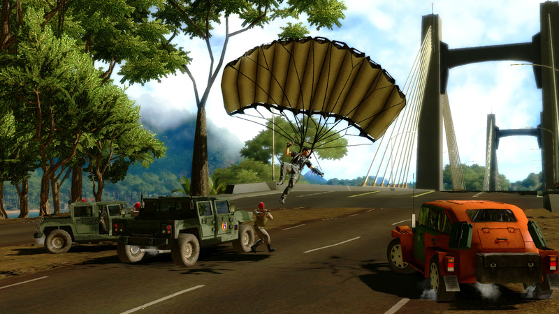 Illustration for article titled Just Cause 2 Screenshots Jump Out Of A Helicopter, Then Explode